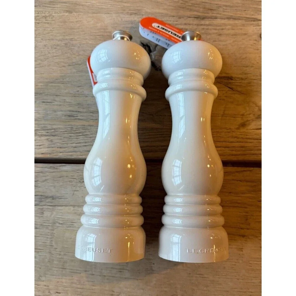 Le Creuset Acrylic Manual Salt & Pepper Mill Set 8 in Meringue NEW NWT